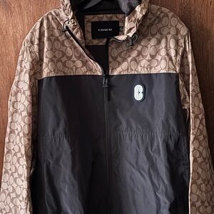 Coach Men's Black and Brown Patterned Windbreaker